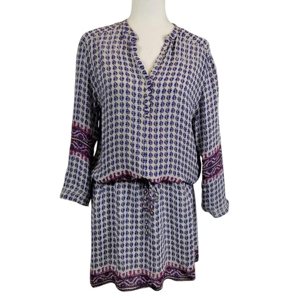 dolce vita Women's Printed Silk Drawstring Waist Blouson Mini Dress Size Large